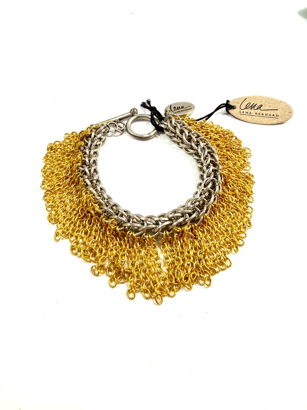 Lena Bernard Mixed Metal Fringe Chain Bracelet Gold Silver NWT